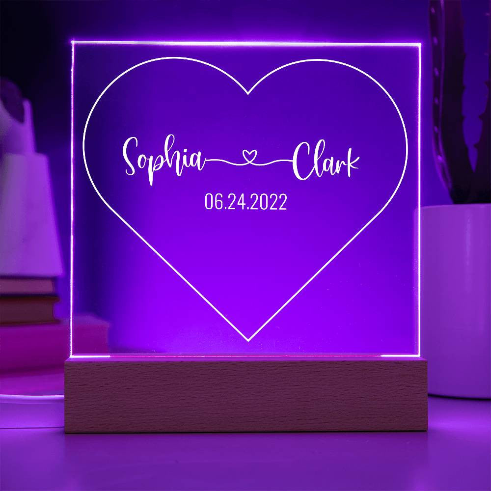 Customized Couple Heart LED Night Light Acrylic Plague - PlumOnyx