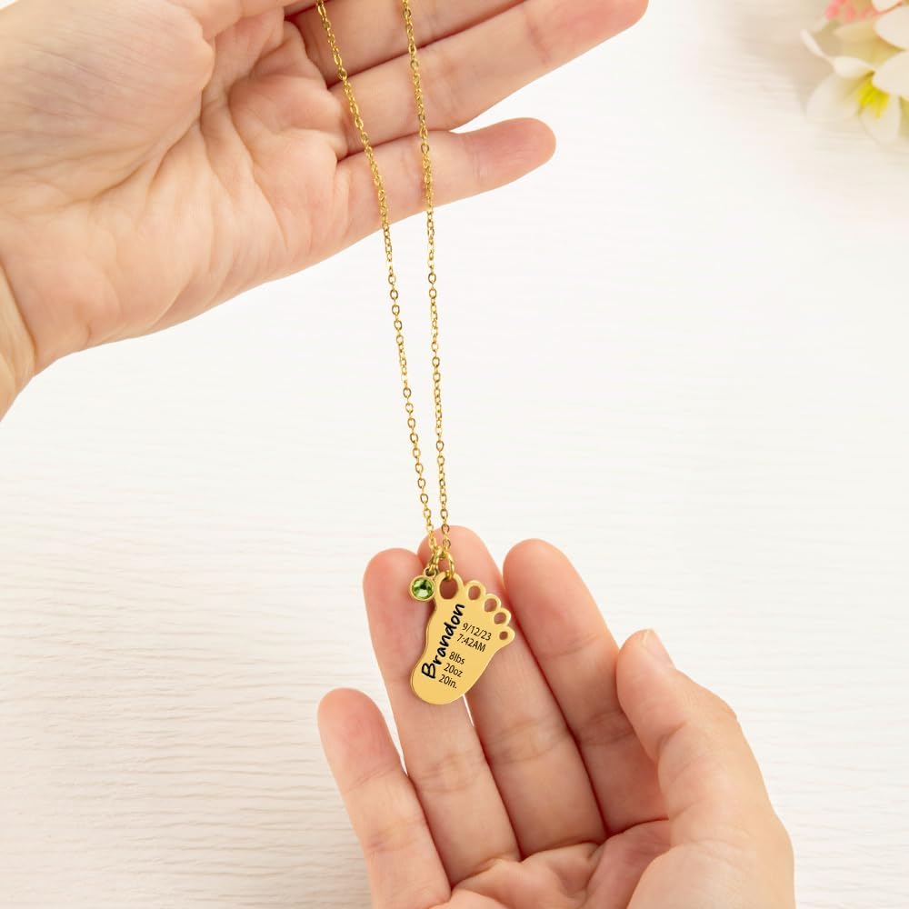 Birth Announcement and Birthstone Necklace Gifts for Moms and New Moms - PlumOnyx