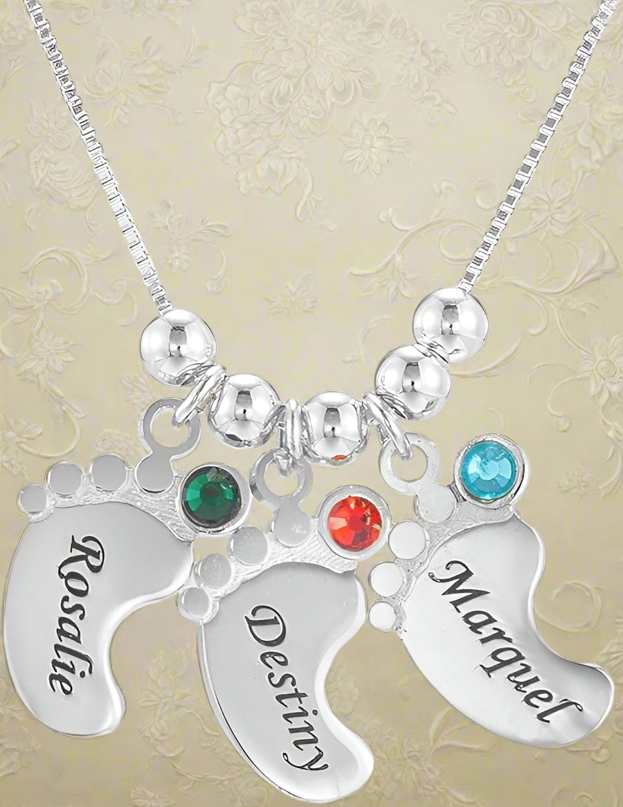 Baby Feet Pendant Necklace Gift for Mom with Engraving Baby Name or Date - PlumOnyx