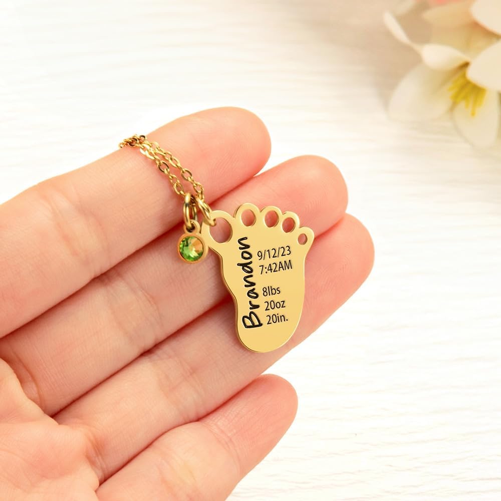 Birth Announcement and Birthstone Necklace Gifts for Moms and New Moms - PlumOnyx