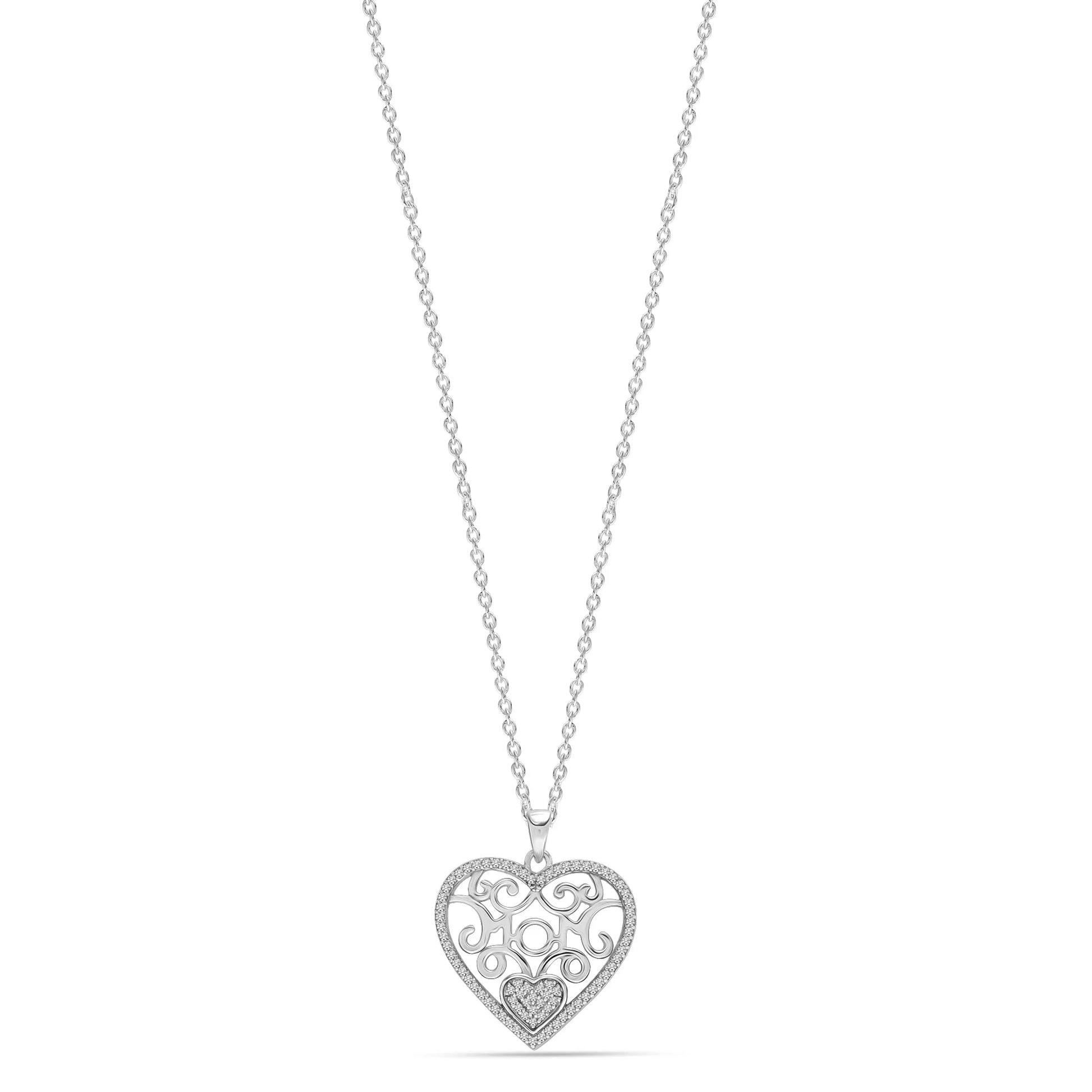 925 Sterling Silver Light-Weight Two-Tone Heart Pendant Necklace 18"
