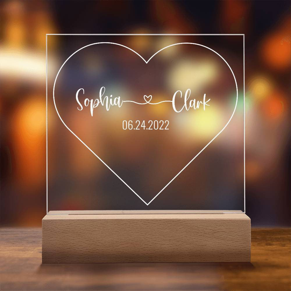 Customized Couple Heart LED Night Light Acrylic Plague - PlumOnyx