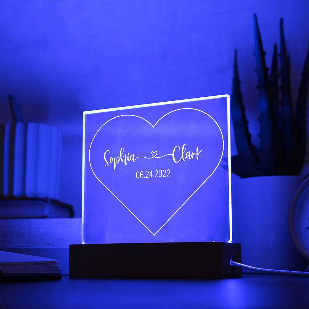 Customized Couple Heart LED Night Light Acrylic Plague - PlumOnyx