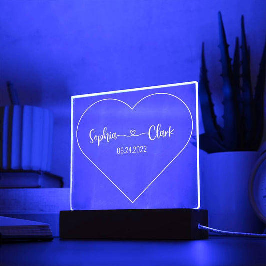 Customized Couple Heart LED Night Light Acrylic Plague - PlumOnyx