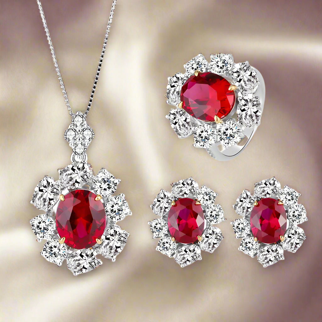 Vintage Red Gemstone Jewelry Set 925 Sterling Silver