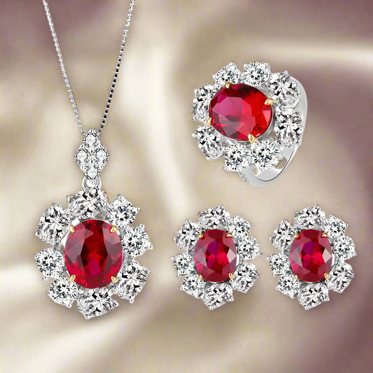 Vintage Red Gemstone Jewelry Set 925 Sterling Silver
