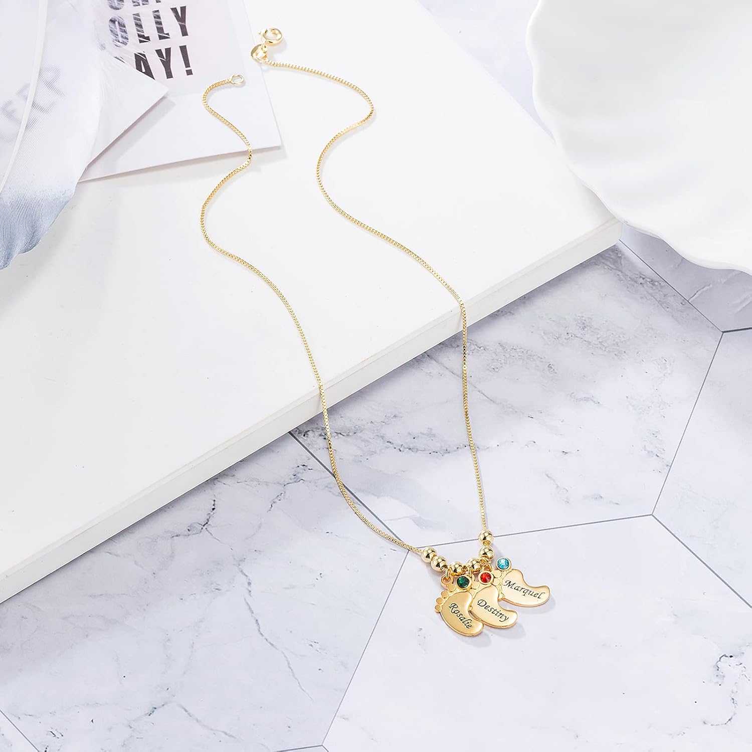 Baby Feet Pendant Necklace Gift for Mom with Engraving Baby Name or Date - PlumOnyx