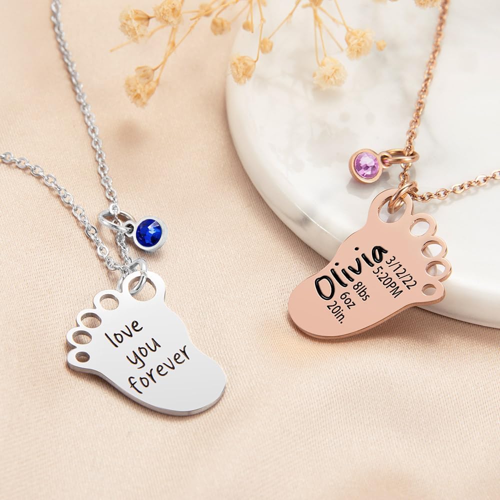 Birth Announcement and Birthstone Necklace Gifts for Moms and New Moms - PlumOnyx