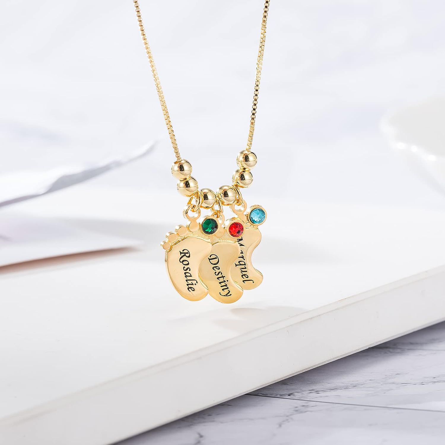 Baby Feet Pendant Necklace Gift for Mom with Engraving Baby Name or Date - PlumOnyx
