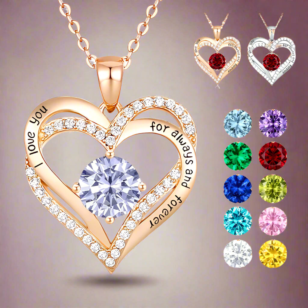 925 Sterling Silver Love Heart Pendant  Birthstone Necklace
