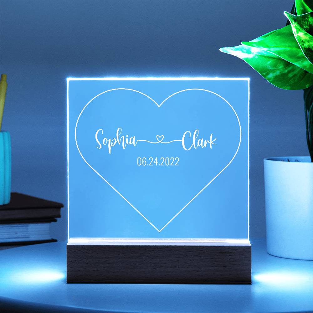 Customized Couple Heart LED Night Light Acrylic Plague - PlumOnyx