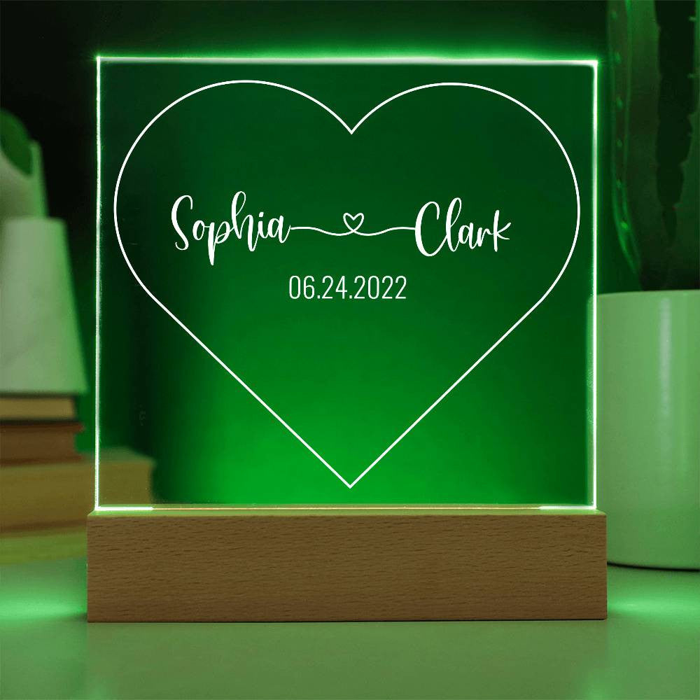 Customized Couple Heart LED Night Light Acrylic Plague - PlumOnyx