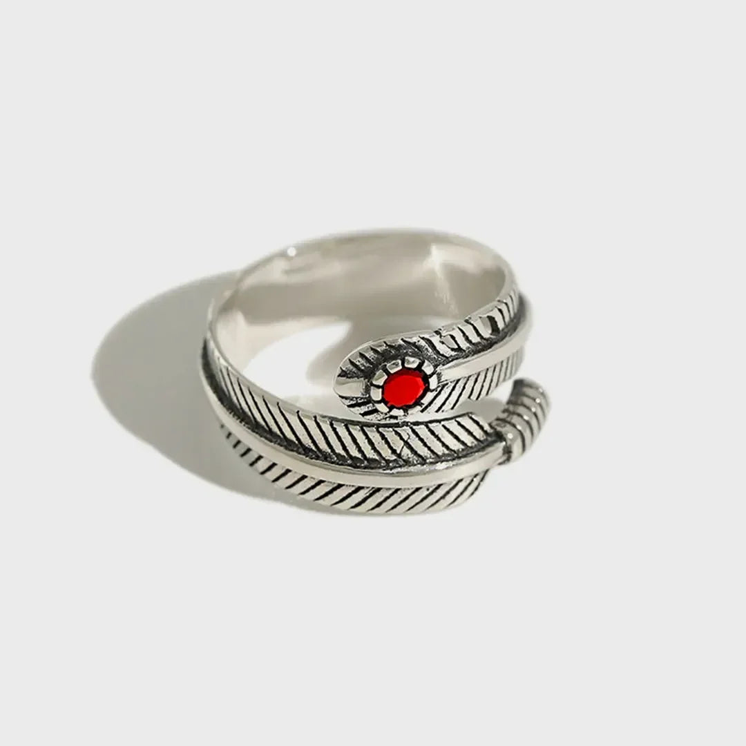 Retro Adjustable Size Feather Ring - PlumOnyx