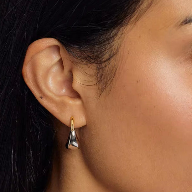 Two-Tone Minimalist 925 Sterling Silver & Gold U-Hoop Earrings – Chunky Aurora Design