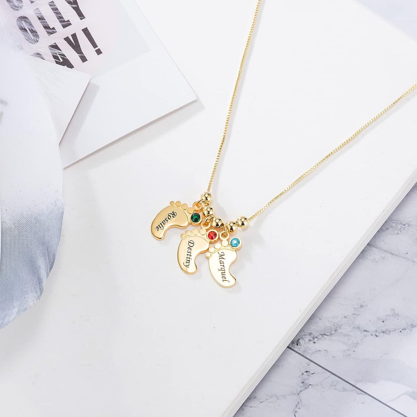 Baby Feet Pendant Necklace Gift for Mom with Engraving Baby Name or Date - PlumOnyx