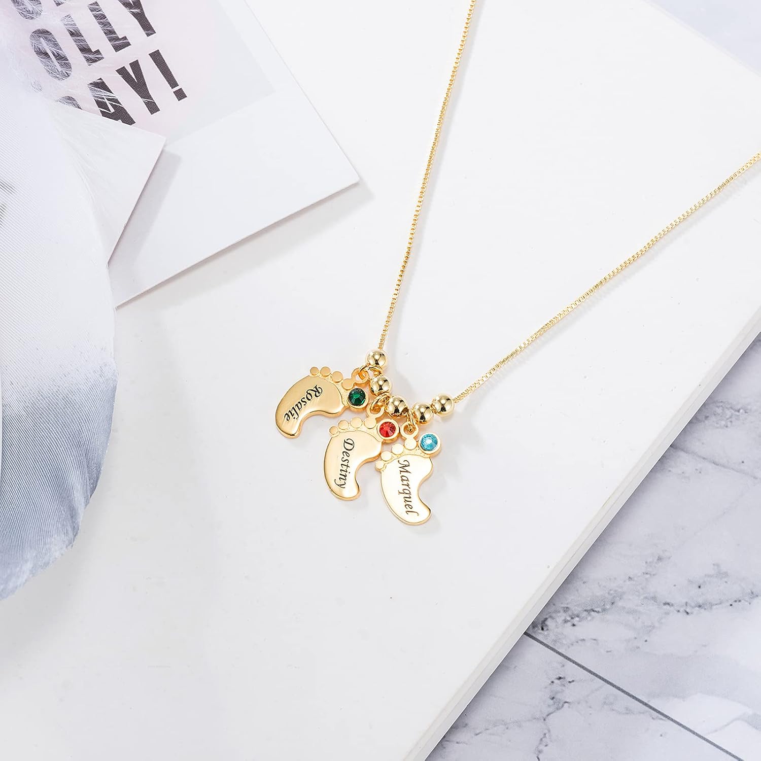 Baby Feet Pendant Necklace Gift for Mom with Engraving Baby Name or Date - PlumOnyx