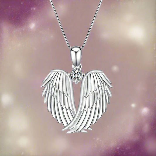 Jewelry on Clearance！Angel Wings Necklace 925 Sterling Silver Guardian Angel Wings Pendant Necklace Birthstone Necklace for Women Girls Christmas Jewelry Gifts