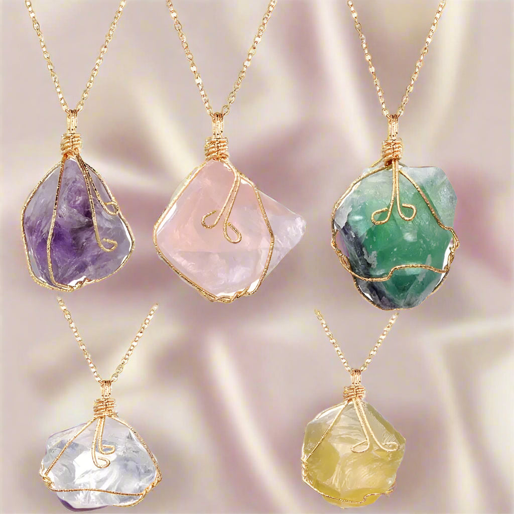 Natural Gemstone Necklace Chakra Stone Pendant Energy Healing Crystal with Chain