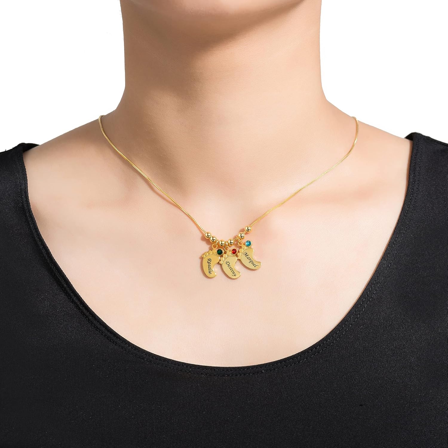 Baby Feet Pendant Necklace Gift for Mom with Engraving Baby Name or Date - PlumOnyx