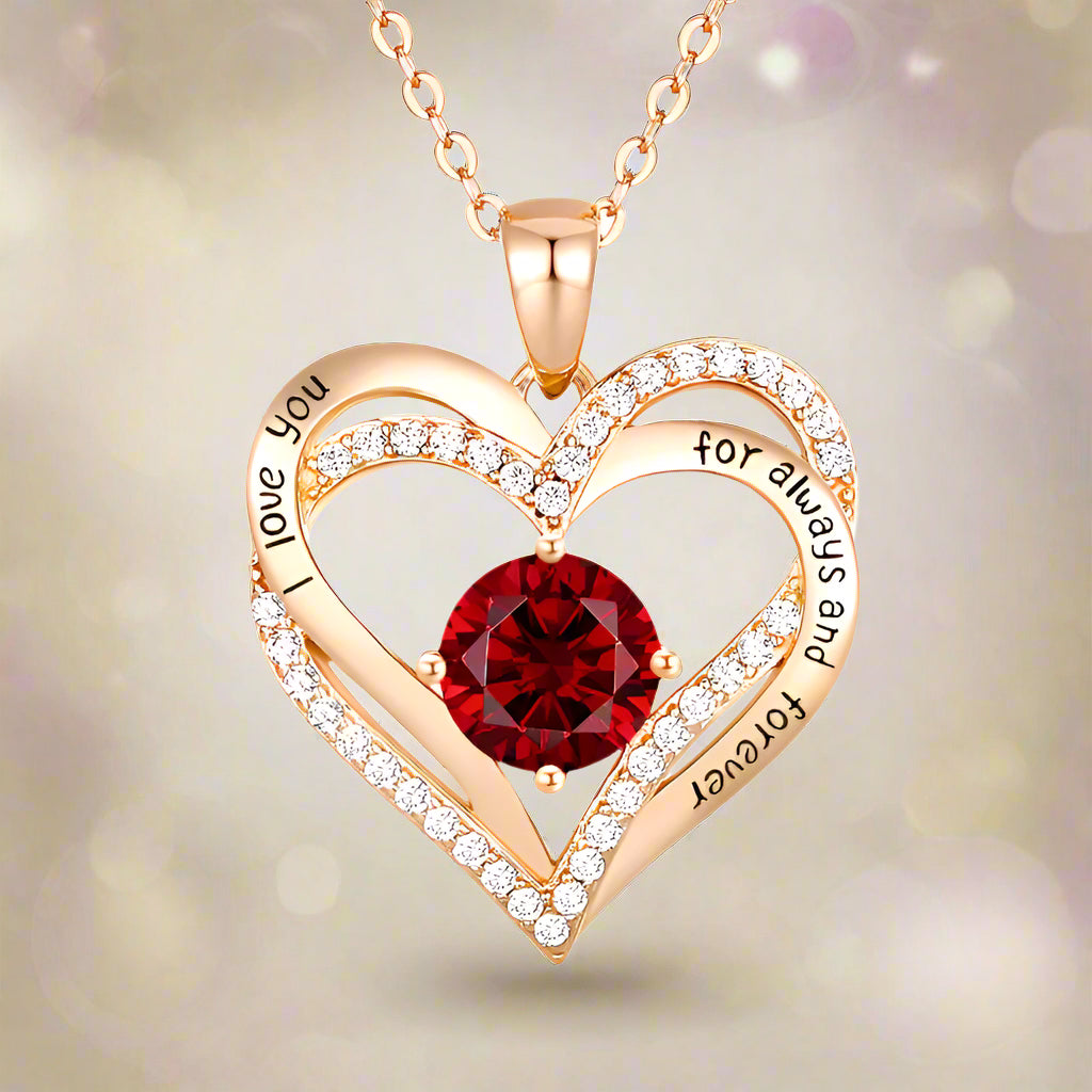 925 Sterling Silver Love Heart Pendant  Birthstone Necklace