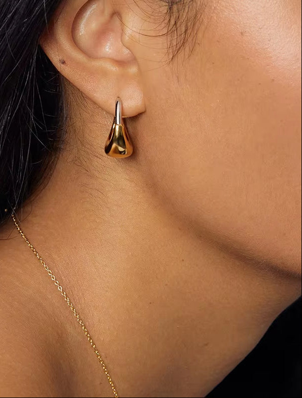 Two-Tone Minimalist 925 Sterling Silver & Gold U-Hoop Earrings – Chunky Aurora Design