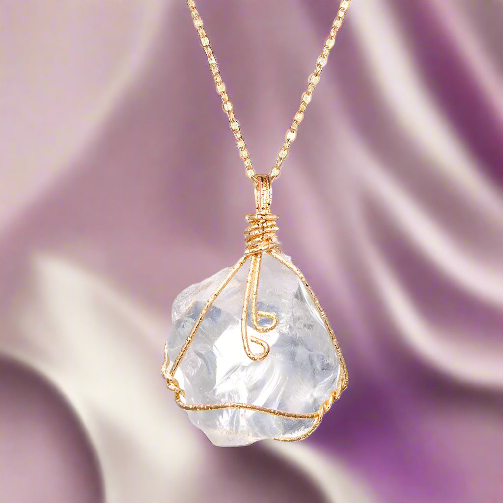 Natural Gemstone Necklace Chakra Stone Pendant Energy Healing Crystal with Chain
