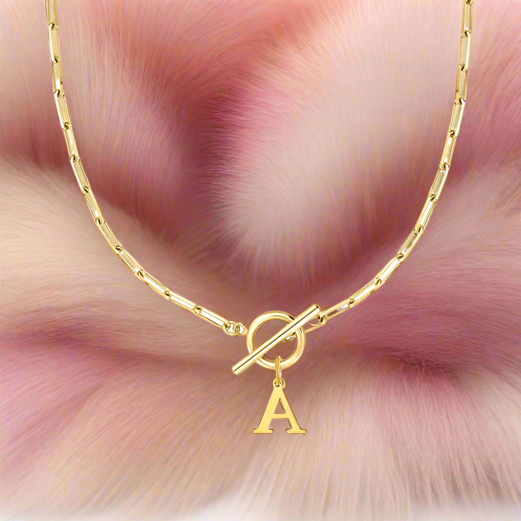 Paperclip Letter Initial Circle Lock Clasp Necklace - PlumOnyx