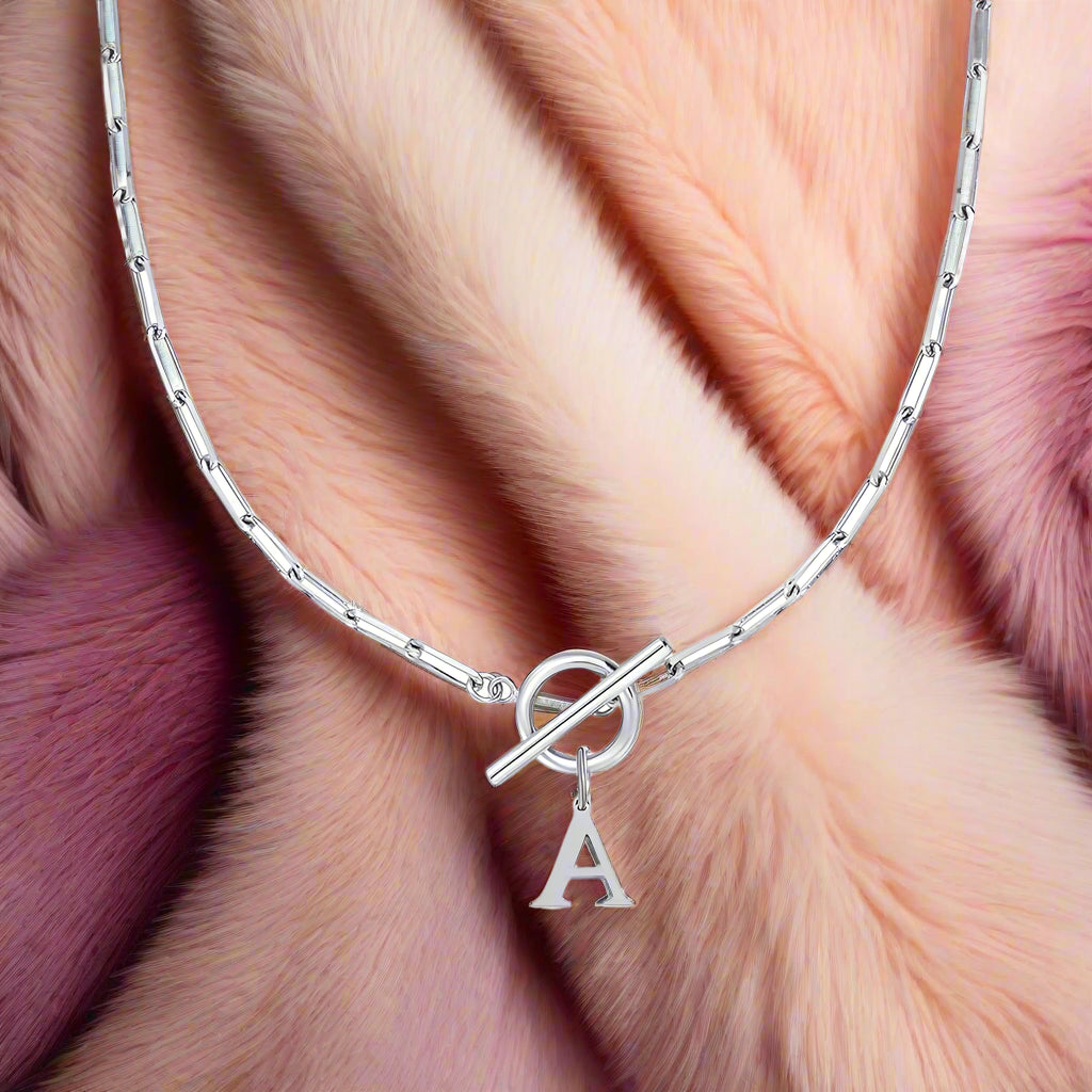 Paperclip Letter Initial Circle Lock Clasp Necklace - PlumOnyx