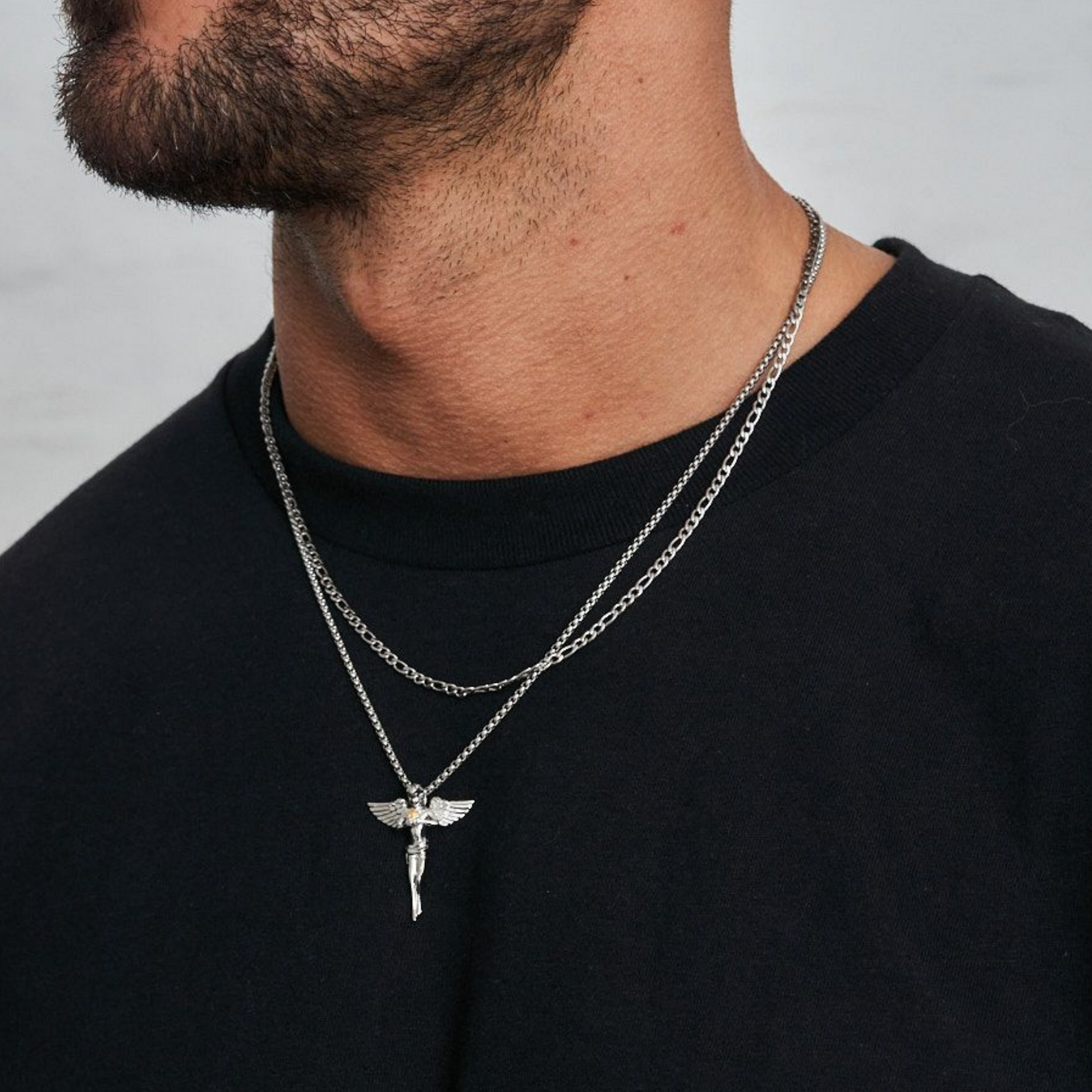 18K Gold Plated Stainless Steel Men's Anchor Necklace- Silver - PlumOnyx