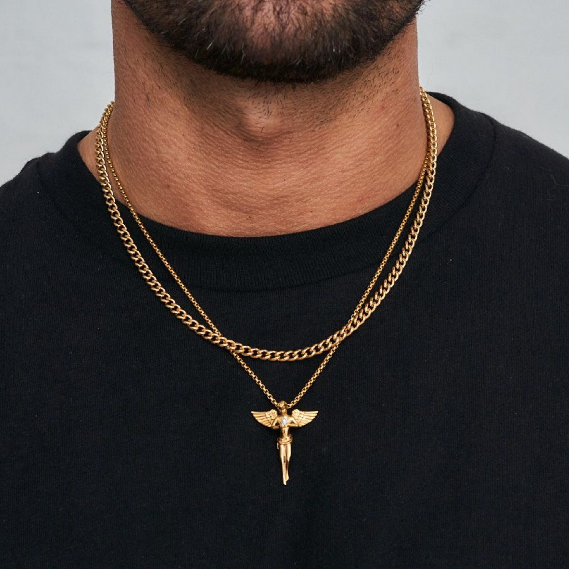 18K Gold Plated Cupids Revenge St. Michael Stainless Steel Necklace - PlumOnyx
