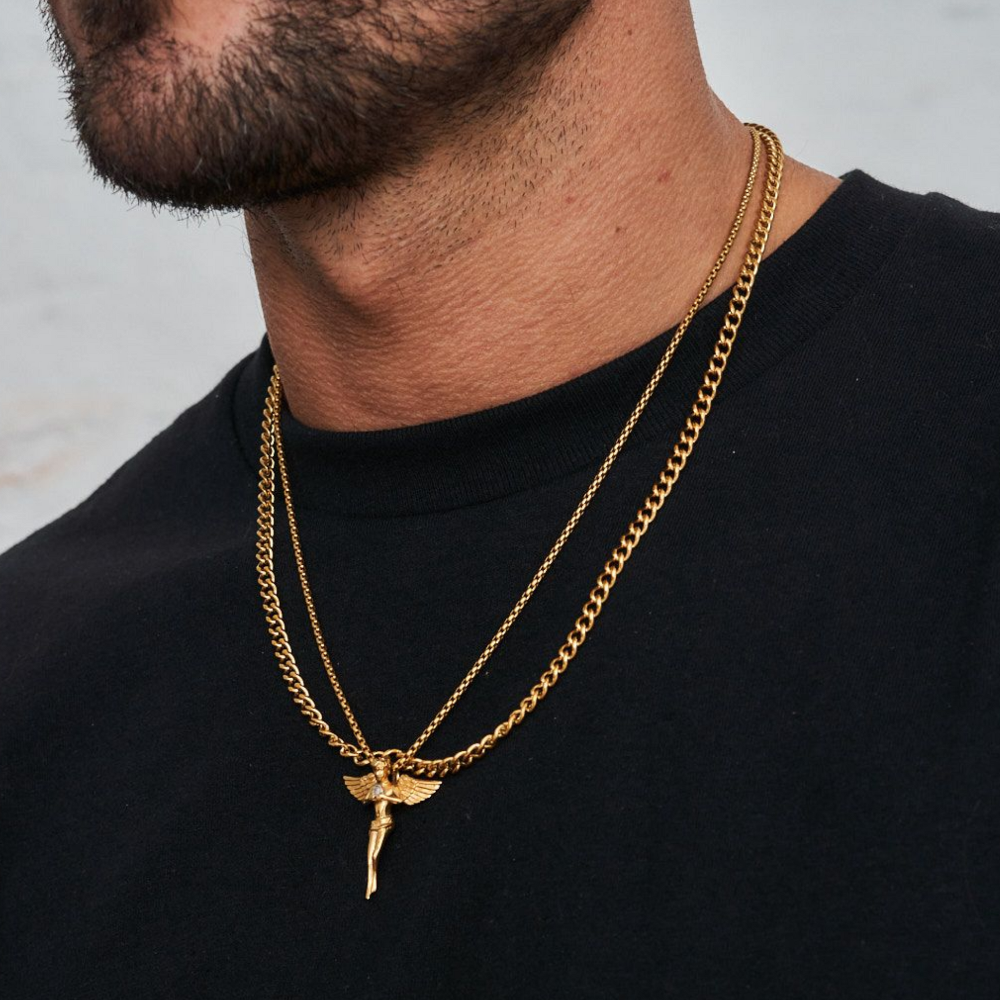 18K Gold Plated Cupids Revenge St. Michael Stainless Steel Necklace - PlumOnyx