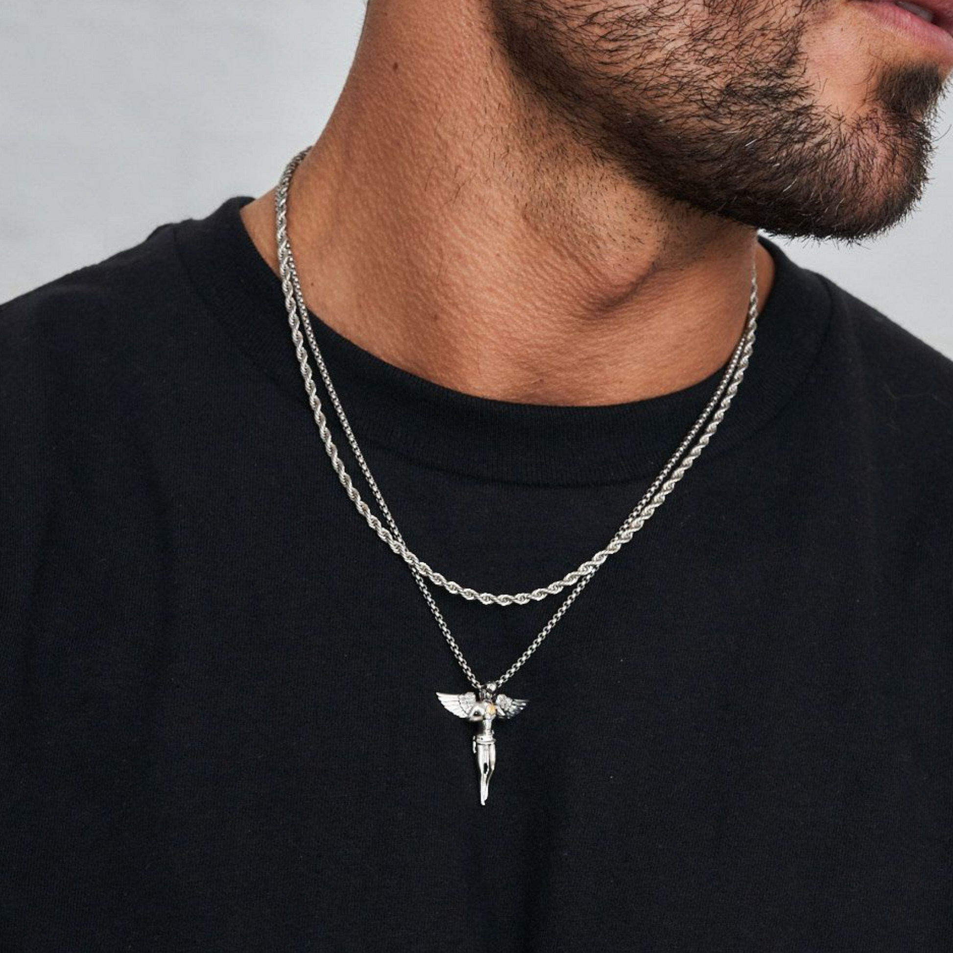 18K Gold Plated Stainless Steel Men's Anchor Necklace- Silver - PlumOnyx