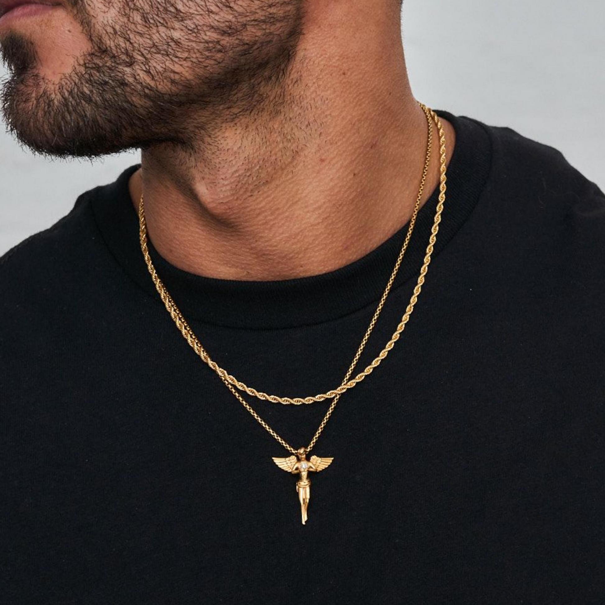 18K Gold Plated Cupids Revenge St. Michael Stainless Steel Necklace - PlumOnyx