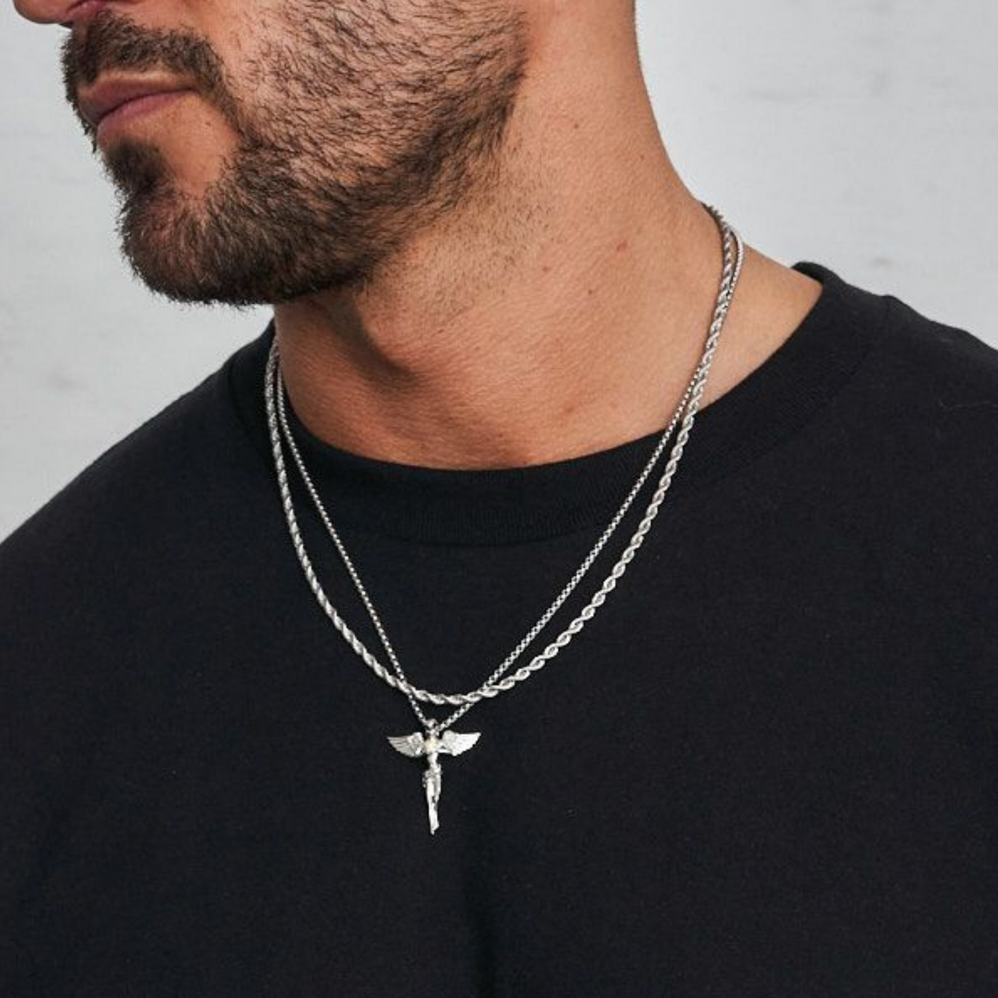 18K Gold Plated Stainless Steel Men's Anchor Necklace- Silver - PlumOnyx