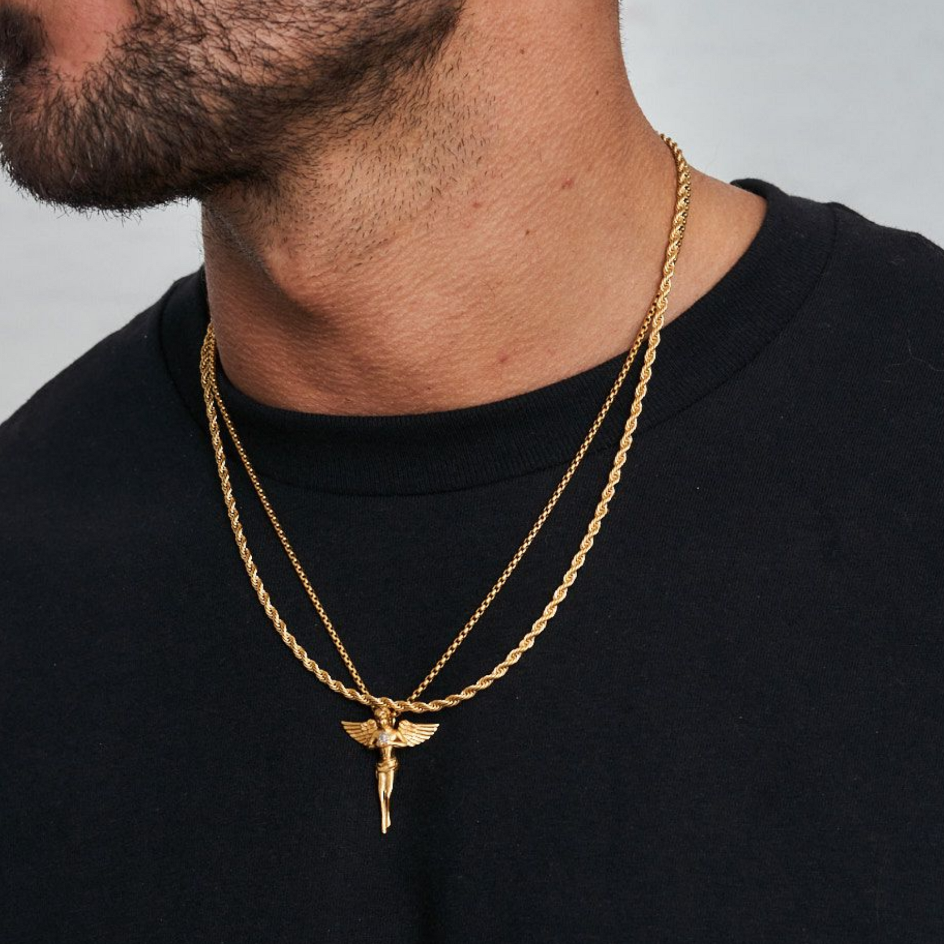 18K Gold Plated Cupids Revenge St. Michael Stainless Steel Necklace - PlumOnyx