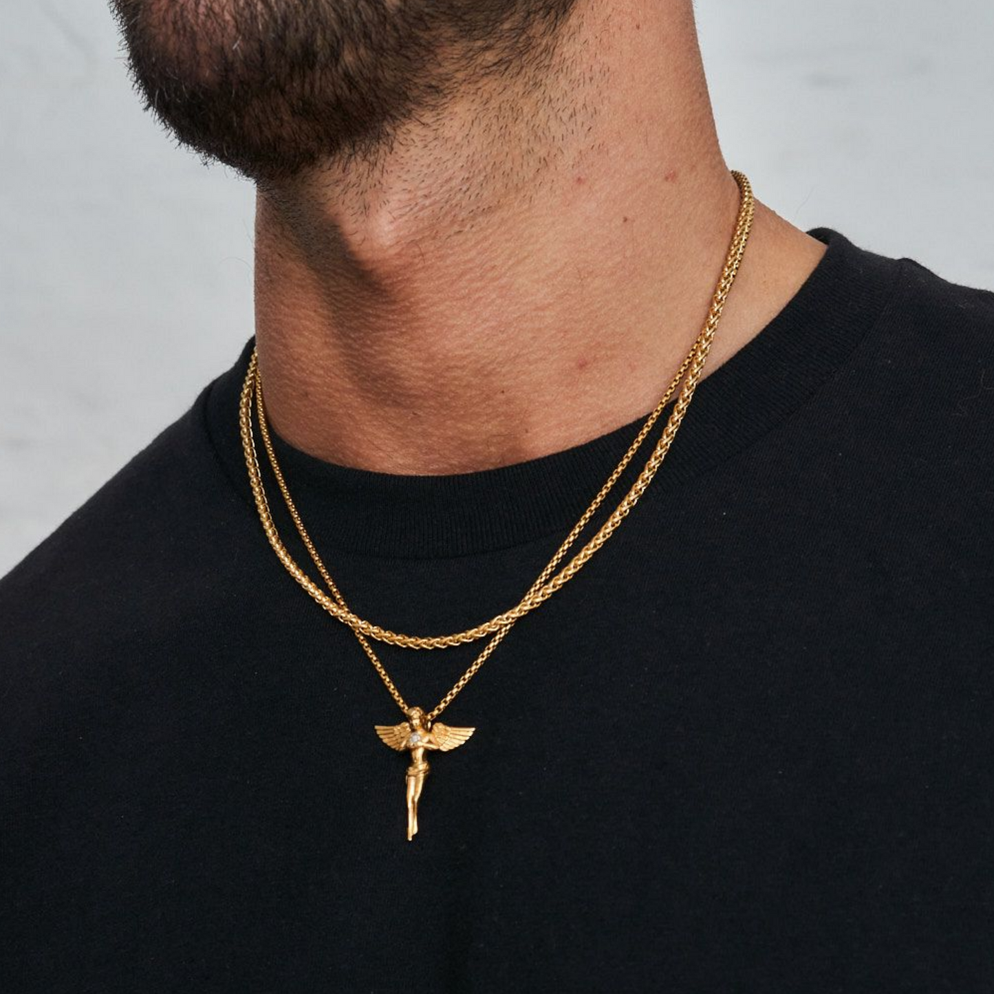 18K Gold Plated Cupids Revenge St. Michael Stainless Steel Necklace - PlumOnyx