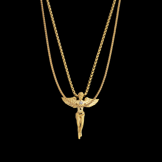 18K Gold Plated Cupids Revenge St. Michael Stainless Steel Necklace - PlumOnyx