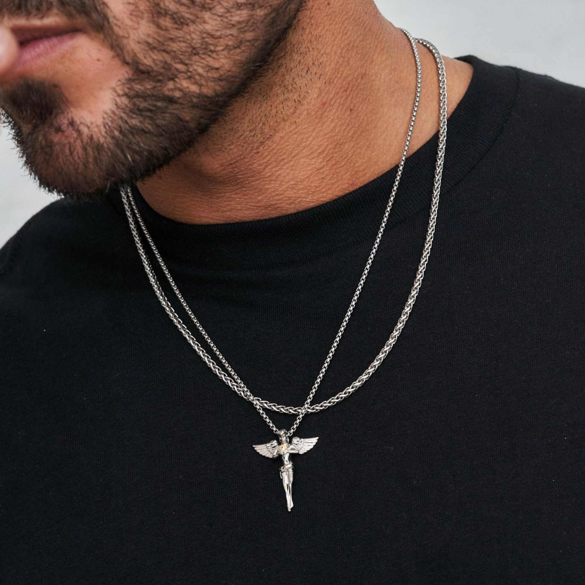 18K Gold Plated Stainless Steel Men's Anchor Necklace- Silver - PlumOnyx