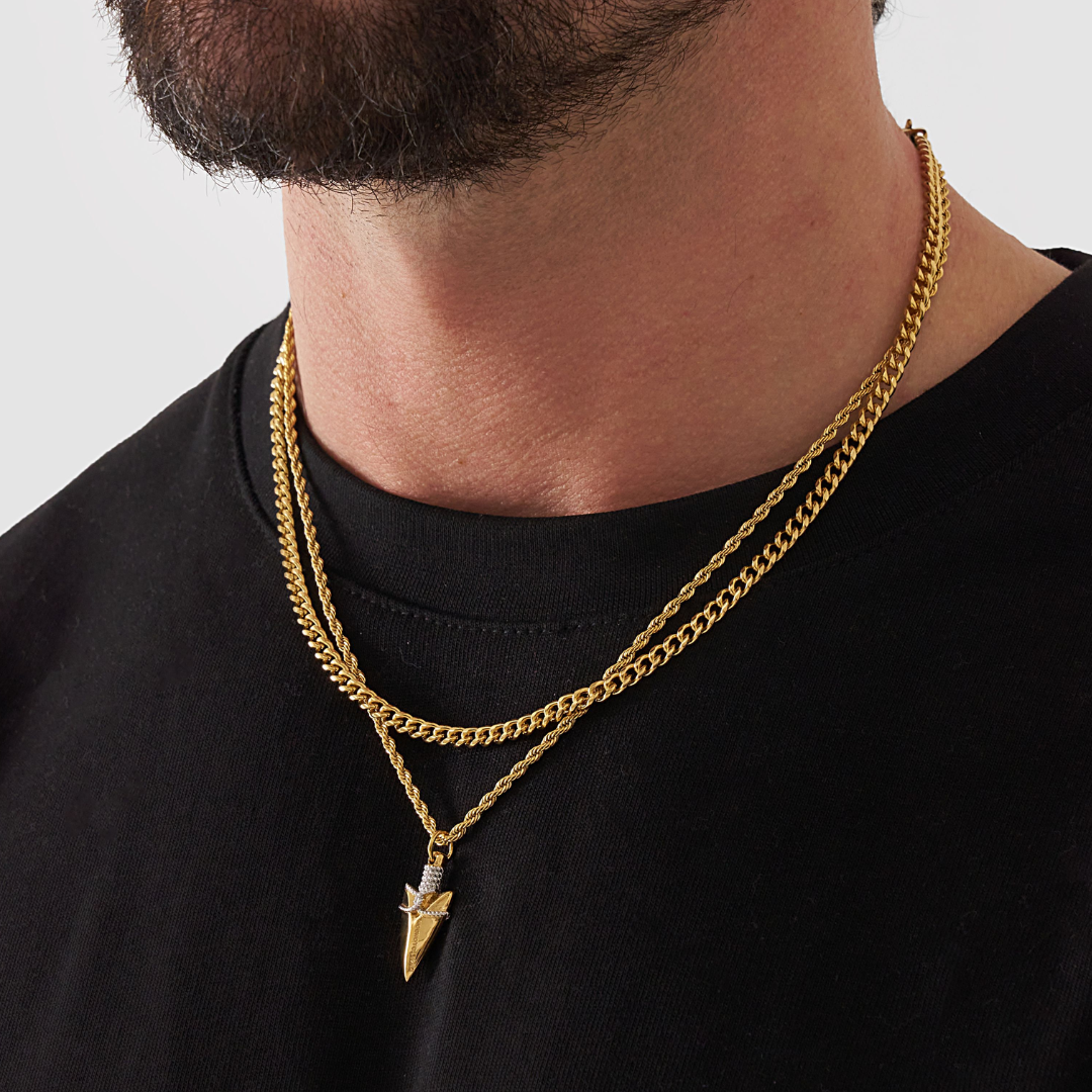 18K Gold Plated Compass North Star Crucifix Necklace Stainless Steel - PlumOnyx