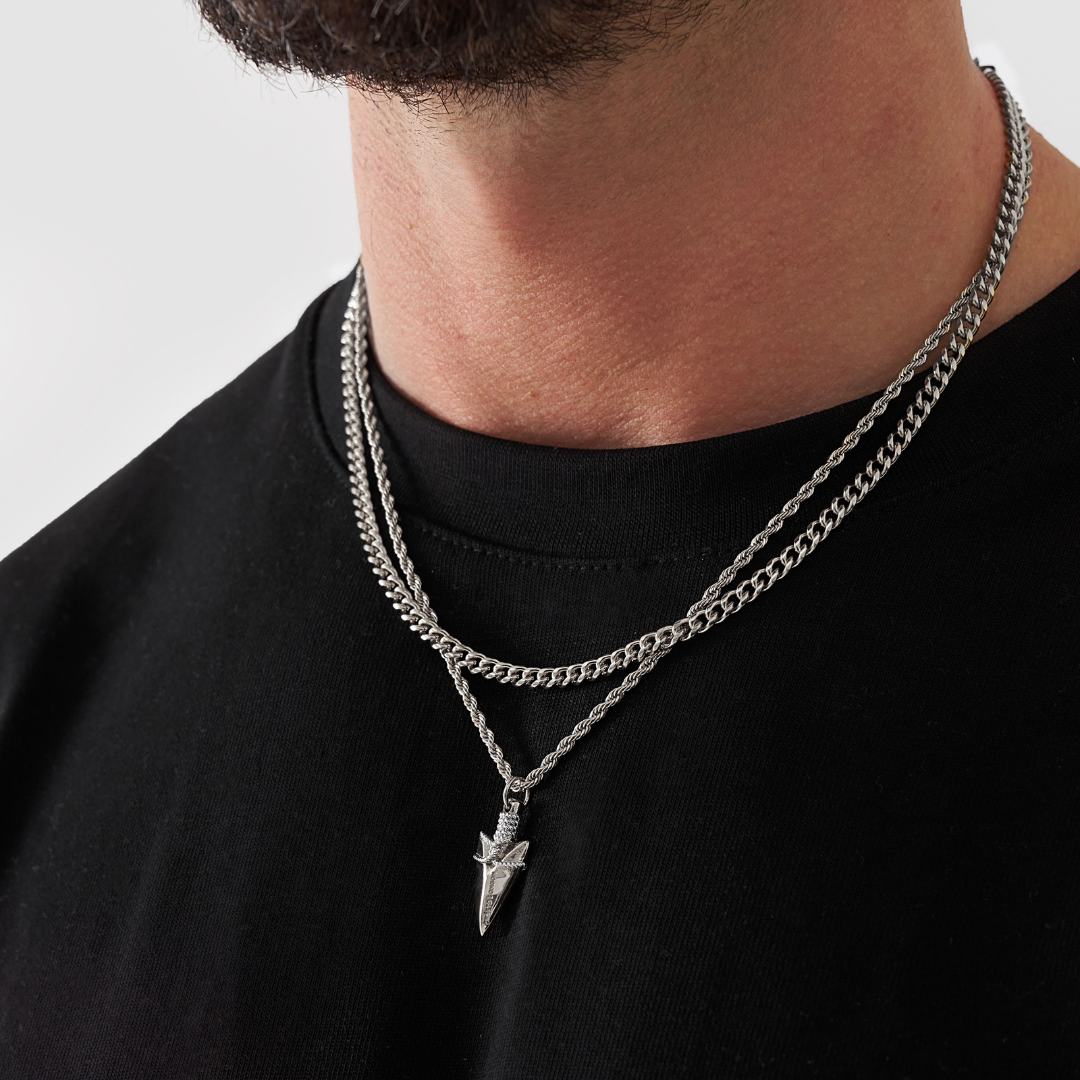 18K Gold Plated Stainless Steel Men's Anchor Necklace- Silver - PlumOnyx