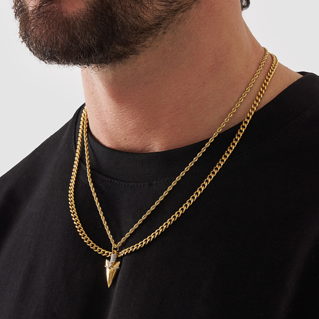 18K Gold Plated Compass North Star Crucifix Necklace Stainless Steel - PlumOnyx