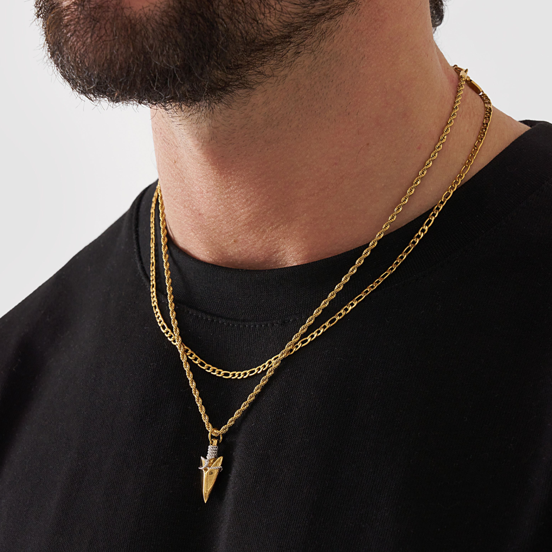 18K Gold Plated Compass North Star Crucifix Necklace Stainless Steel - PlumOnyx