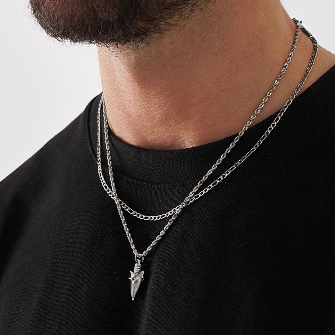 18K Gold Plated Stainless Steel Men's Anchor Necklace- Silver - PlumOnyx
