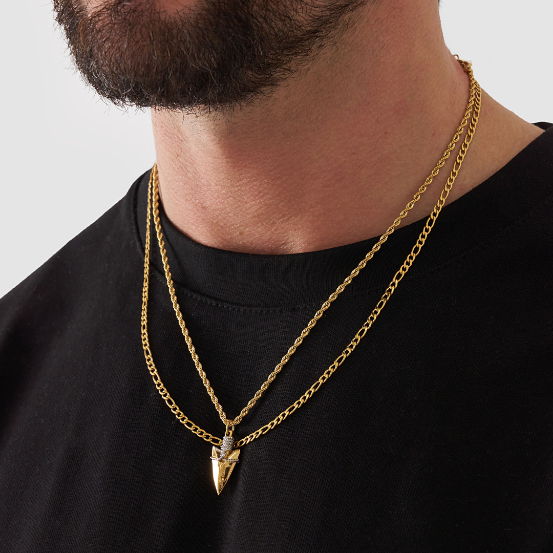 18K Gold Plated Compass North Star Crucifix Necklace Stainless Steel - PlumOnyx