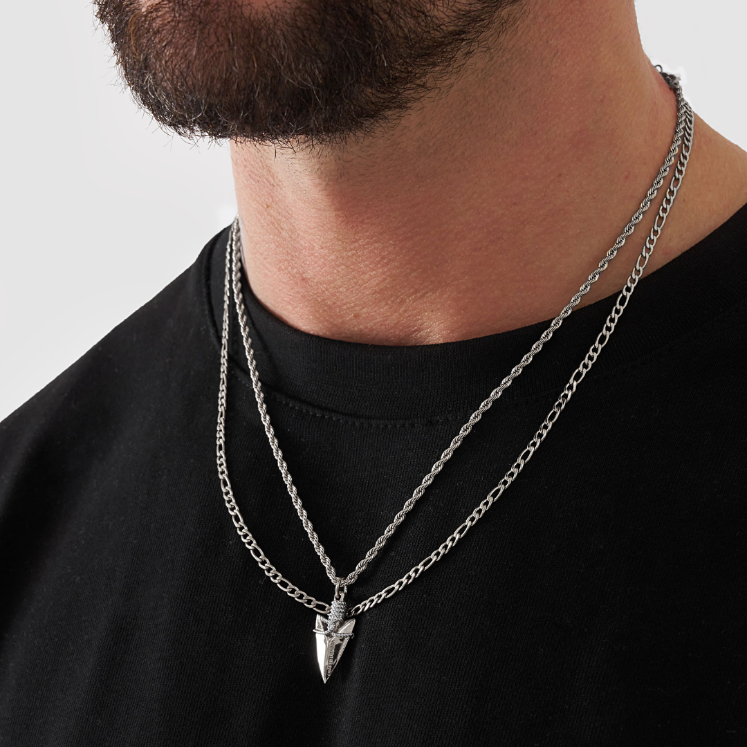 18K Gold Plated Stainless Steel Men's Anchor Necklace- Silver - PlumOnyx
