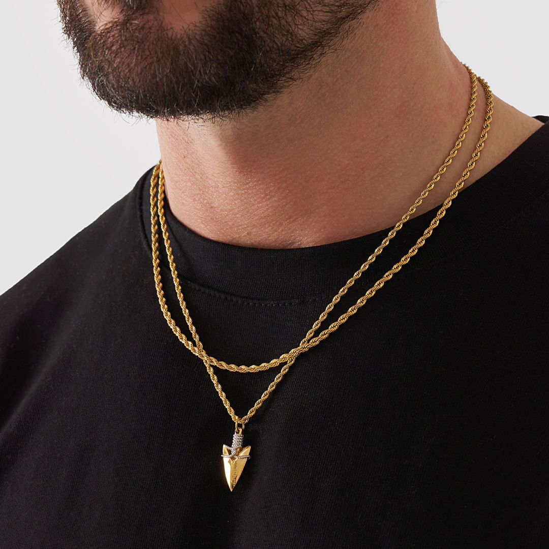 18K Gold Plated Compass North Star Crucifix Necklace Stainless Steel - PlumOnyx