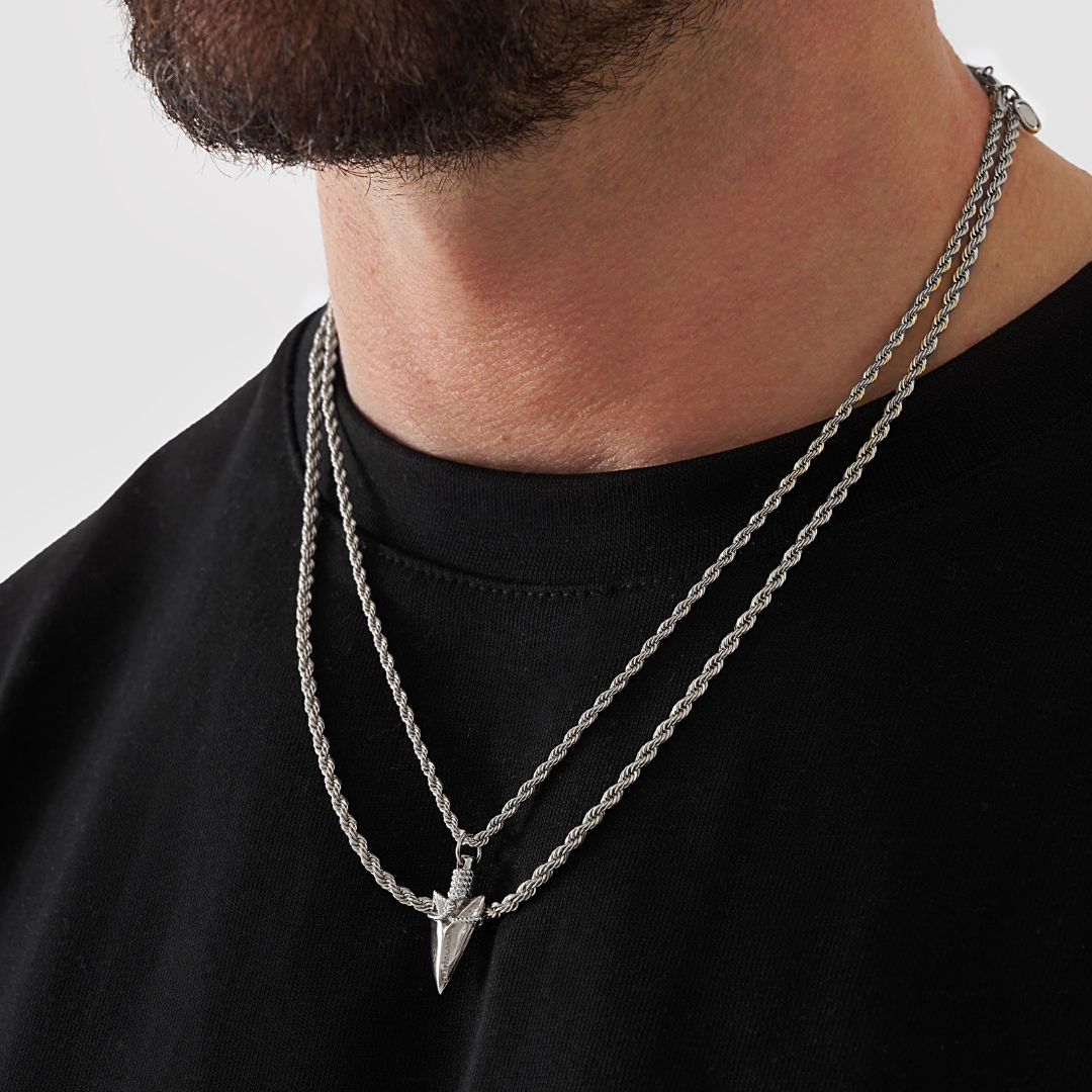 18K Gold Plated Stainless Steel Men's Anchor Necklace- Silver - PlumOnyx