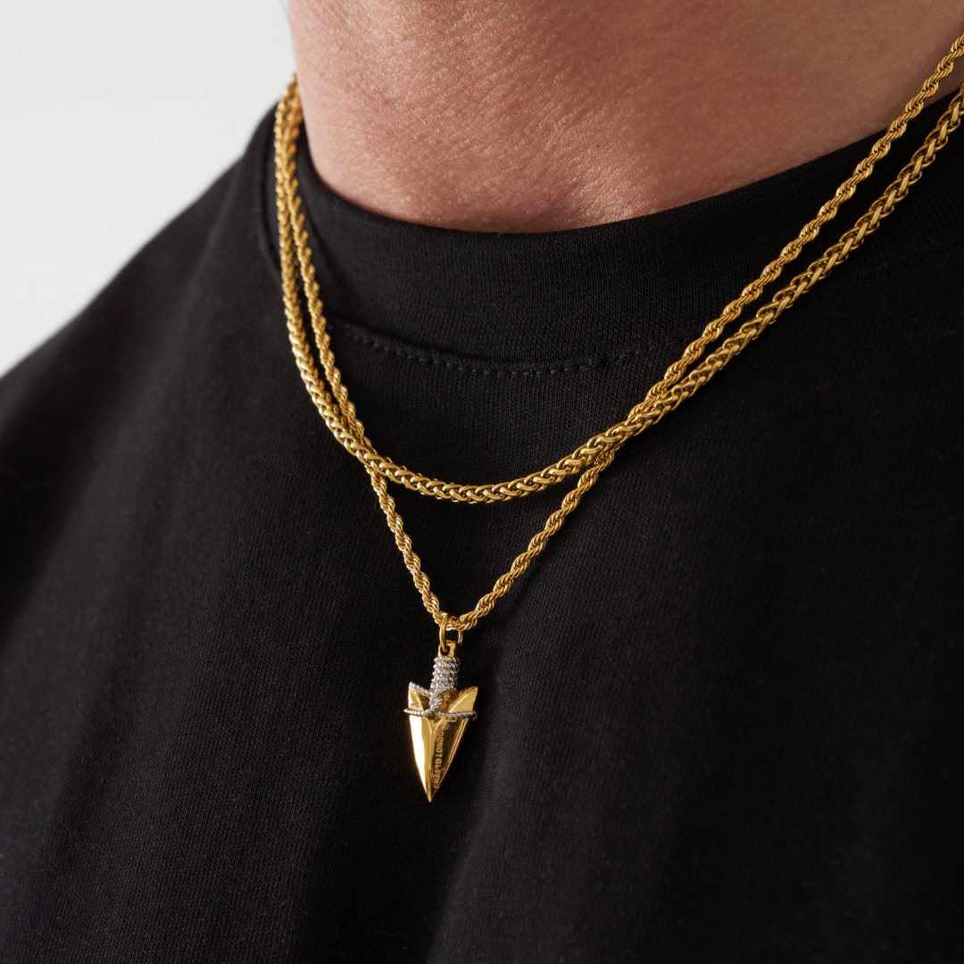 18K Gold Plated Compass North Star Crucifix Necklace Stainless Steel - PlumOnyx
