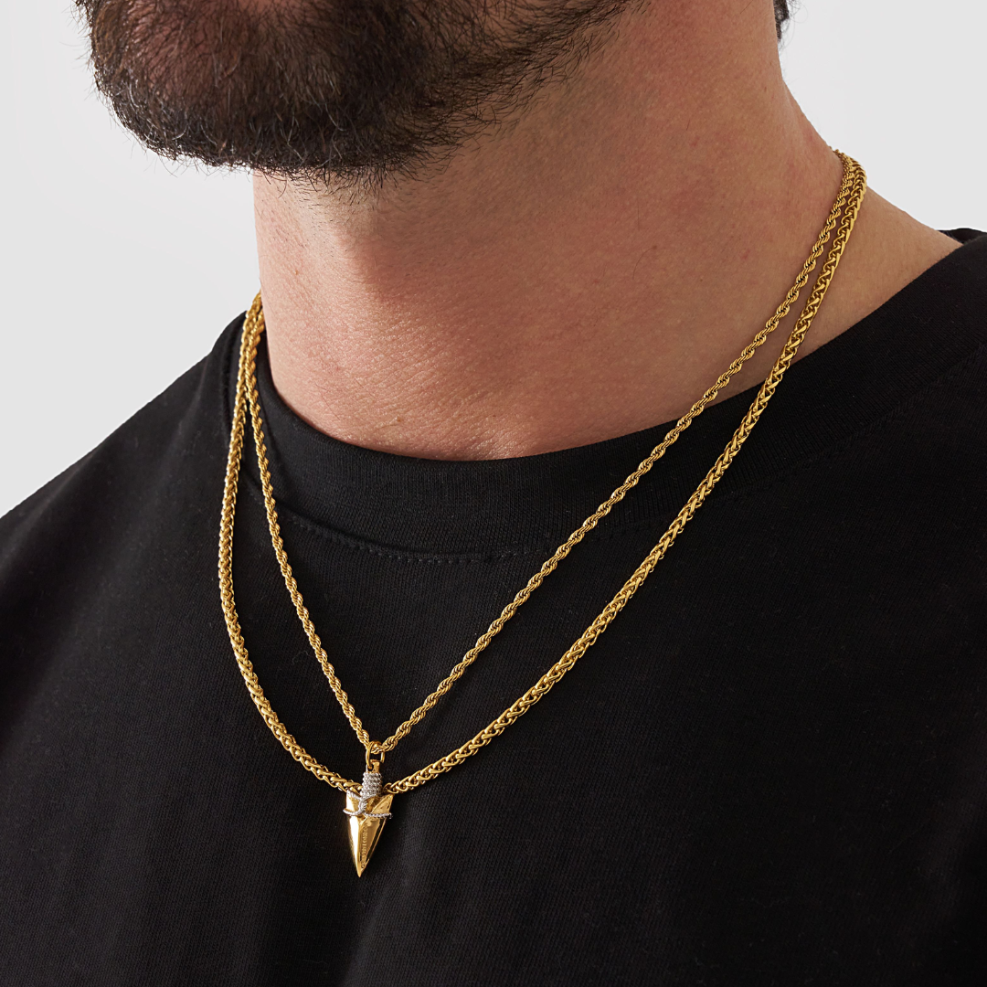 18K Gold Plated Compass North Star Crucifix Necklace Stainless Steel - PlumOnyx