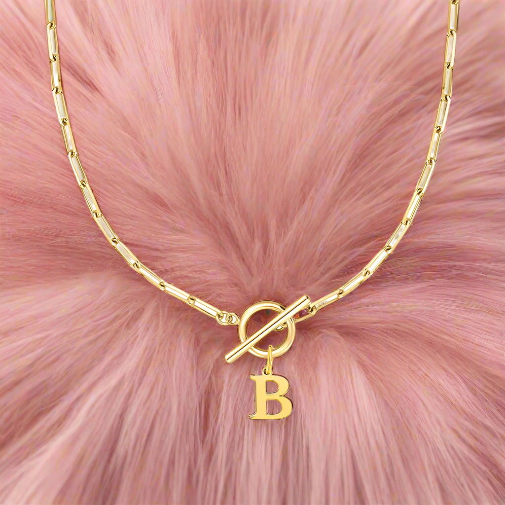 Paperclip Letter Initial Circle Lock Clasp Necklace - PlumOnyx